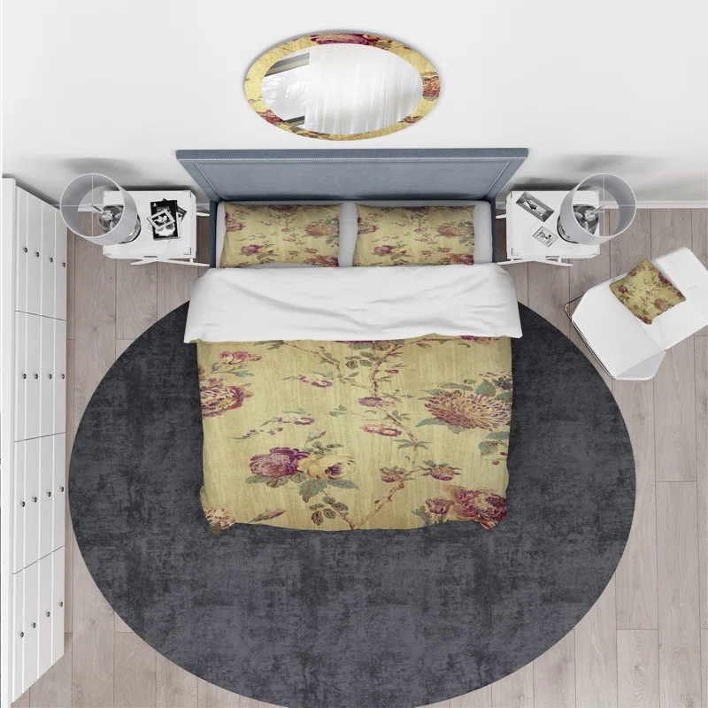 Vintage Purple Flowers - Vintage Floral Duvet Cover Set - Microfiber Polyester