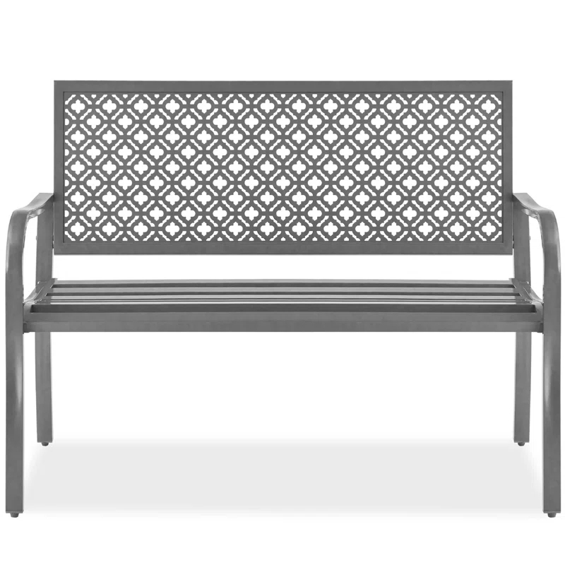 Red Barrel Studio® 2-Person Outdoor Metal Bench with Geometric Backrest, 790lb Capacity, for Garden, Patio, and Entryway