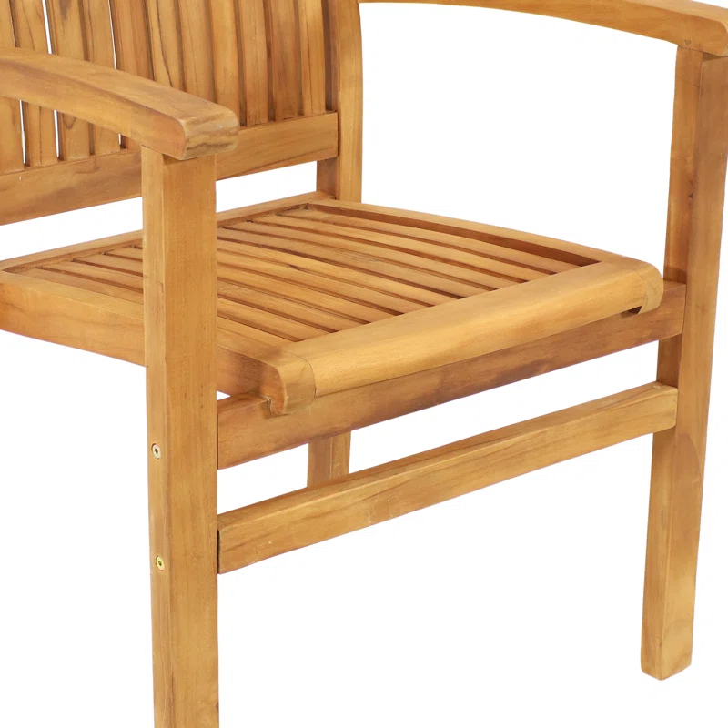 Red Barrel Studio® Datrion Teak Wood Outdoor Stacking Dining Armchair (Set of 2)