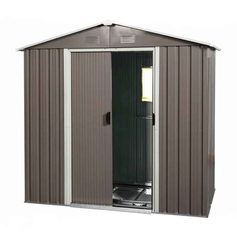 HONGHELEWANG 8Ft X 4Ft Outdoor Metal Storage Shed With Window And Metal Foundation,Gray | Wayfair