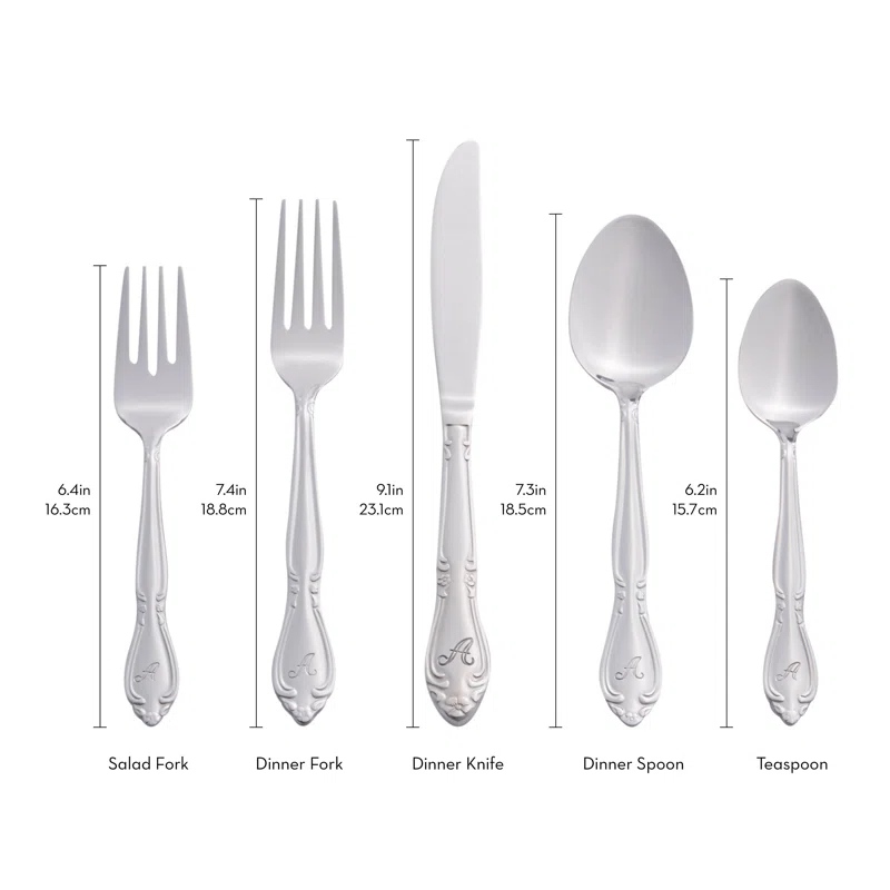 RiverRidge Home RiverRidge Rose Flatware 46-Piece Monogrammed Stainless Steel Silverware Set for 8