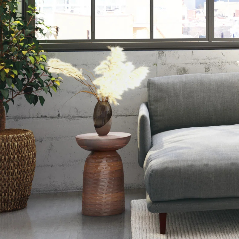 Simpli Home Boyd Solid Mango Wood Pedestal Accent End Table