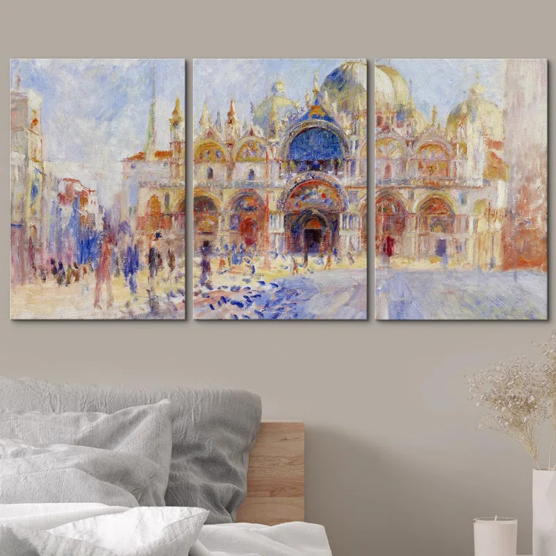 IDEA4WALL Famous Artwork " Piazza San Marco, Venice By Pierre Auguste Renoir Oil Painting Fine Art Reproduction " 3 - Pieces
