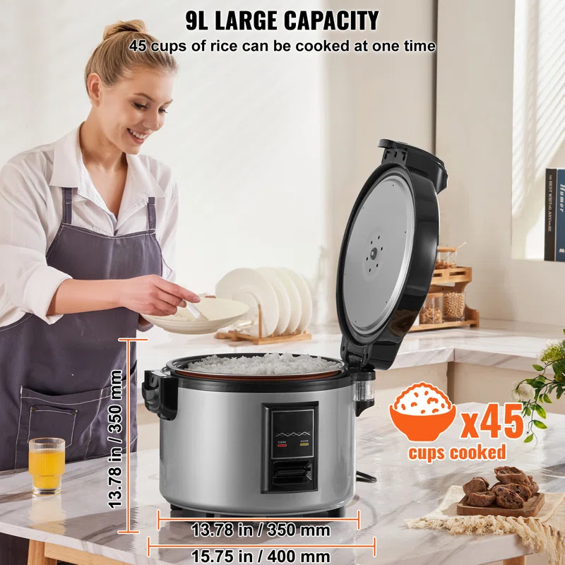 VEVOR Commercial Rice Cooker 45-Cup Non-Stick Pot 9L 12H Keep Warm