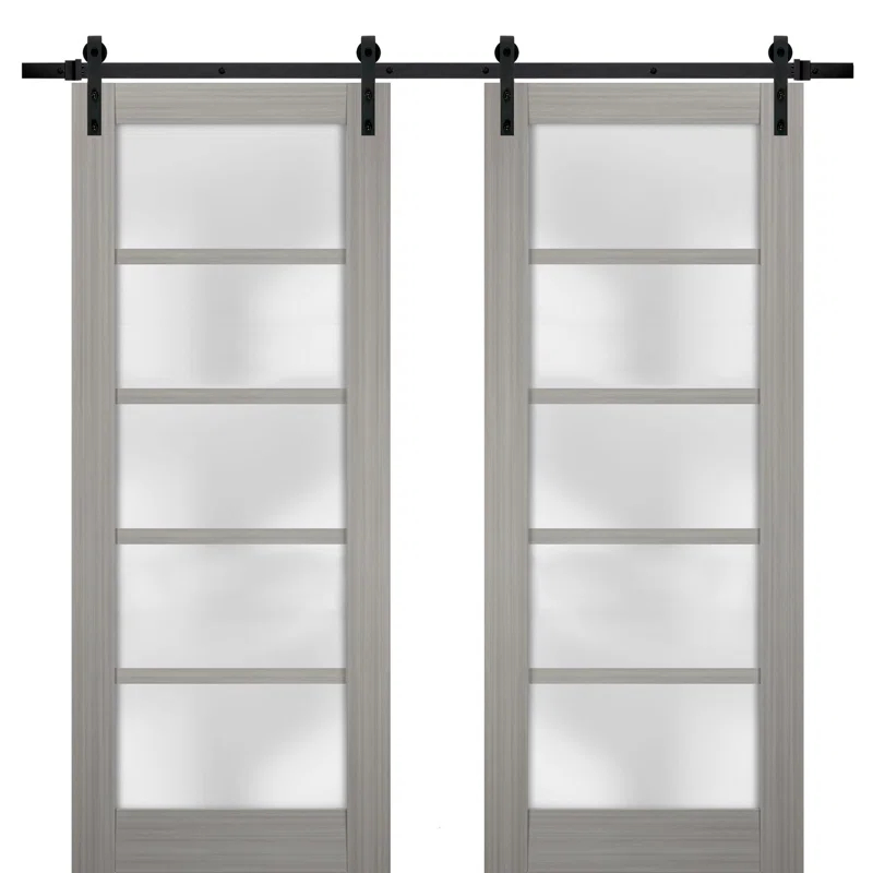 SARTODOORS Quadro Frosted Glass Barn Doors with Installation Hardware Kit