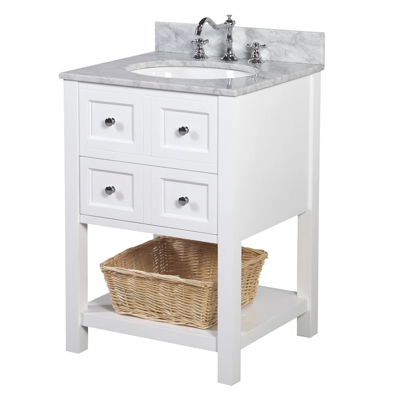 Gracie Oaks Catherine 24'' Single Bathroom Vanity with Genuine Marble Top