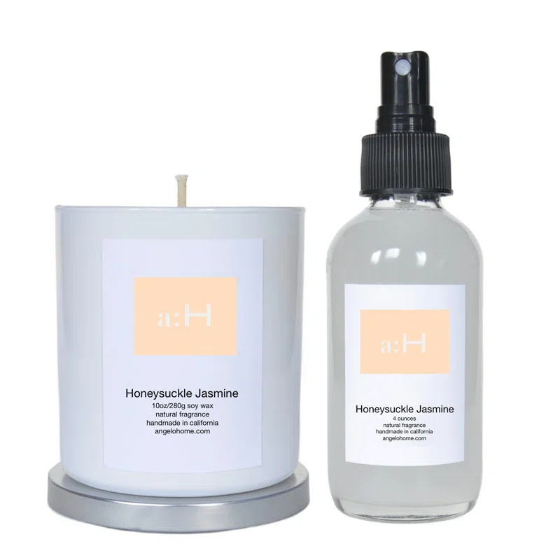 ANGELOHOME A:H Honeysuckle Jasmine Scented Candle With Room Spray Candle with Glass Holder
