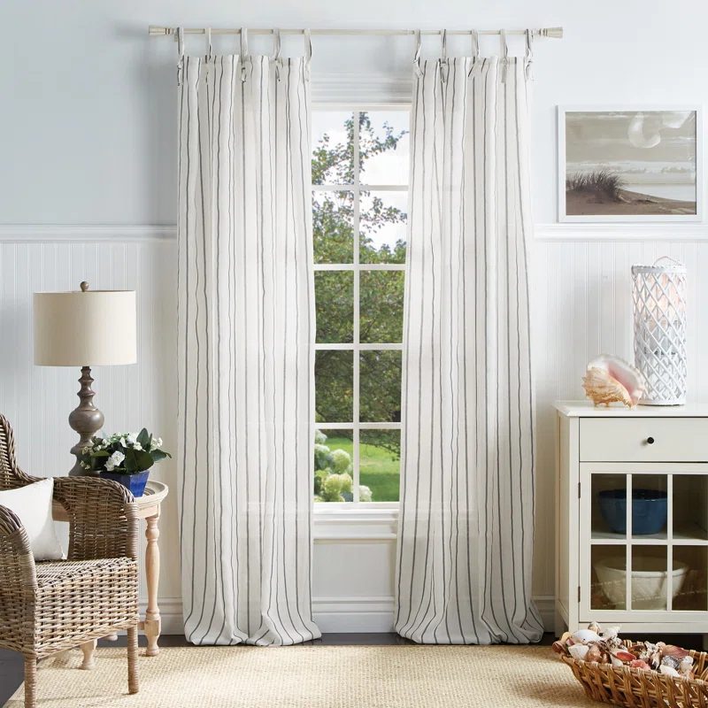 Martha Stewart Laguna Striped Semi-Sheer Tab Top Curtain Panel Pair (Set of 2) (Set of 2)