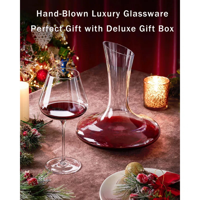Set Of 4-21 Ounce Hand Blown Italian Style Crystal Burgundy Wine Glasses - Lead-Free Premium Crystal Clear Glass - Gift-Box For Any Occasion