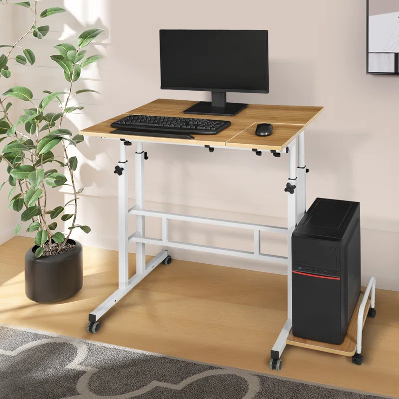 MoNiBloom Mobile Computer Desk Workstation, Rolling Laptop Standing Table with Monitor Shelf and Host Rack