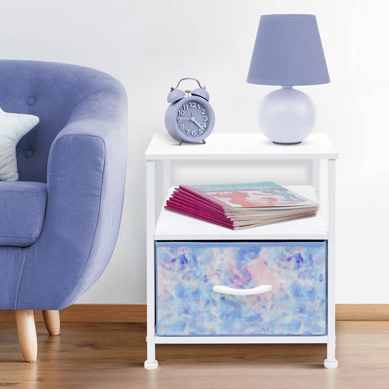 Sorbus 1 Drawer and Shelves Nightstand with Steel Frame, Wood Top & Fabric Bins in Tie Dye & Reviews | Wayfair
