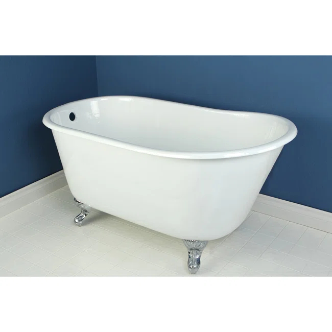 Kingston Brass Aqua Eden 53-Inch Cast Iron Oval Single Slipper Clawfoot Tub (No Faucet Drillings)