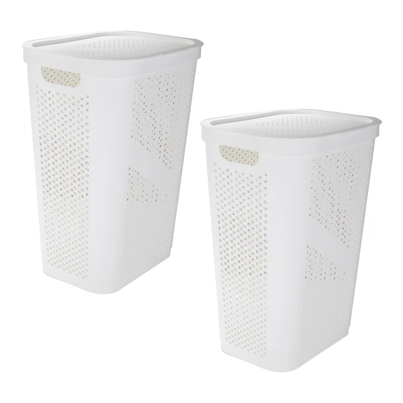 Mind Reader Mind Reader 60L Slim Laundry Hamper, Clothes Basket, Lid, Ventilated, Plastic, 17.25"L x 13.75"W x 23.5"H, 2-Pack