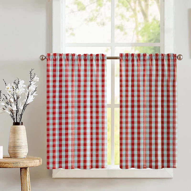 lovemyfabric Gingham Checkered Print Cafe Tier Curtains