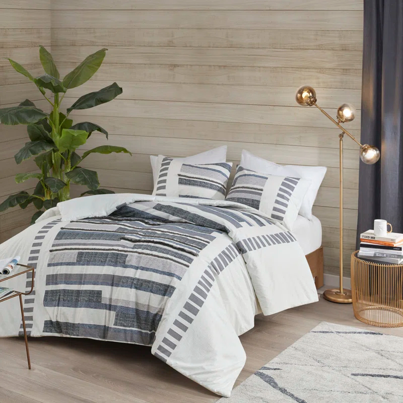 INK+IVY Serena Navy/Gray Standard Cotton 3 Piece Duvet Cover Set