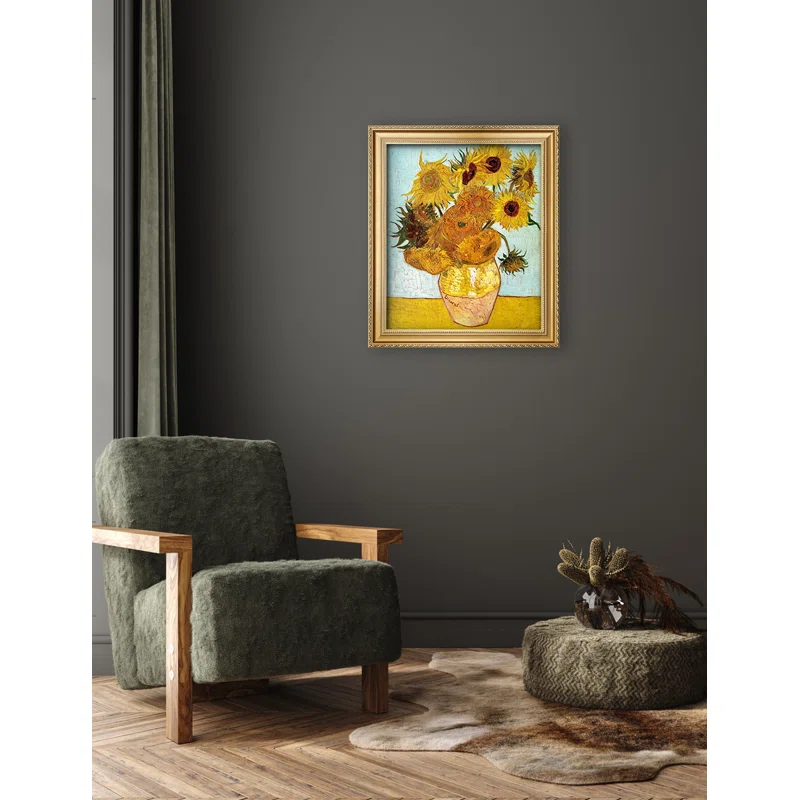 Vault W Artwork Sunflowers by Vincent Van Gogh, Classic Art Giclee Canvas Print, Framed Wall Art for Living Rooms, Bedrooms, and Offices