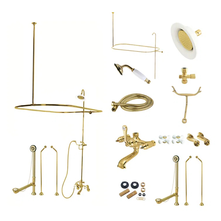 Kingston Brass Kingston Brass Vintage Three-Handle 2-Hole Tub Wall Mount Clawfoot Tub Faucet Package with Shower Enclosure and Hand Shower CCK1182PX