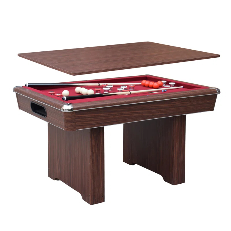 Hathaway Games Hathaway Renegade II 54-in Bumper Pool Table - Includes Cues, Billiard Balls, Accessories – Multi Game for Adults & Kids – Rubber Action Bumpers – Family Game Room – Red Felt with Walnut Finish