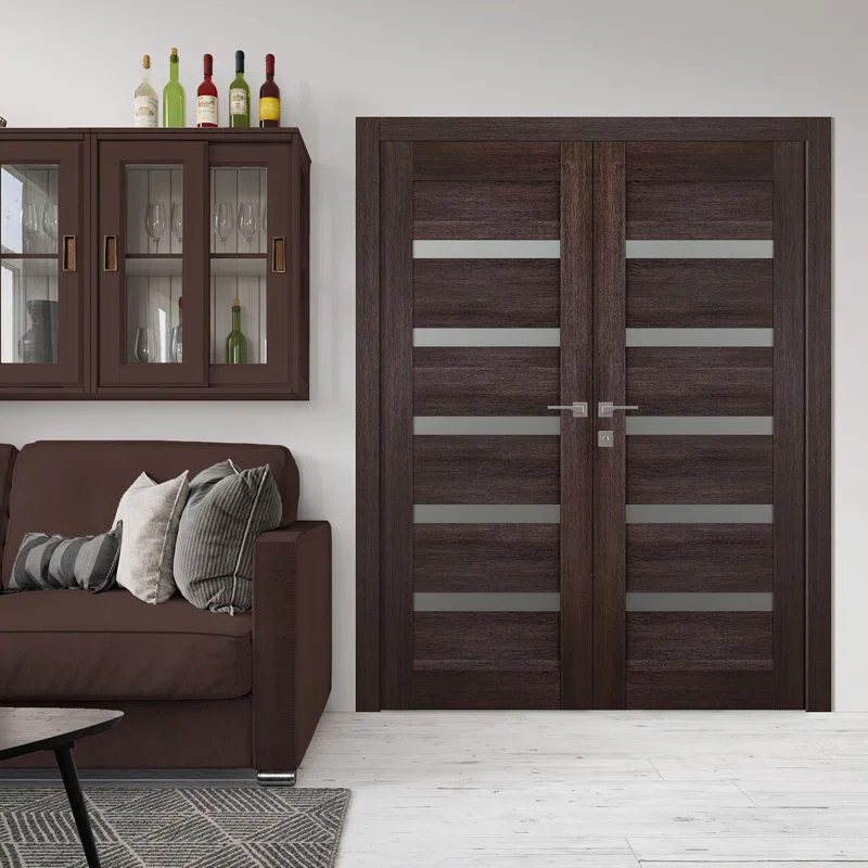 Belldinni Avon 07-04 Vetro Manufactured Wood and Frosted Glass Composite Double Prehung French Door
