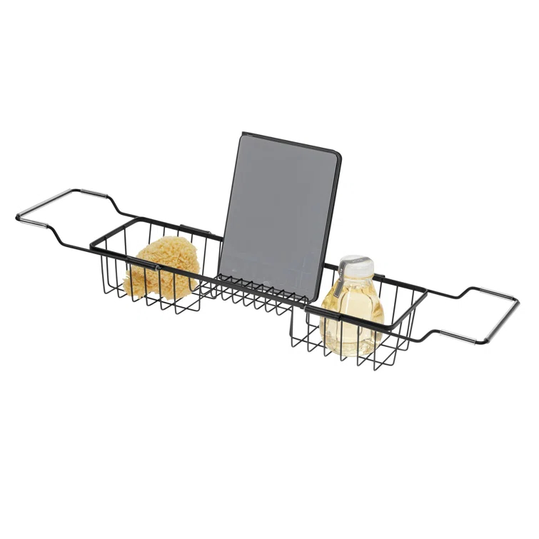 iDesign iDesign Everett Metal Adjustable Over the Tub Caddy 22.55" x 6.7" x 4.41", Matte Black
