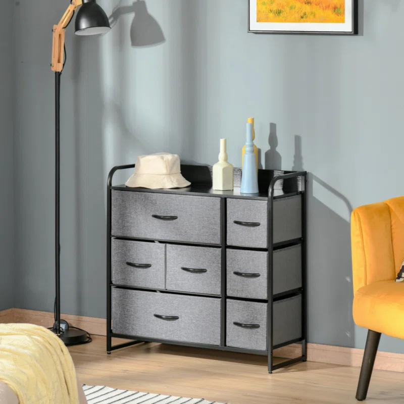 Red Barrel Studio® 7-Drawer Dresser, Fabric Chest Of Drawers, 3-Tier Storage Organizer For Bedroom Entryway, Tower Unit With Steel Frame Wooden Top