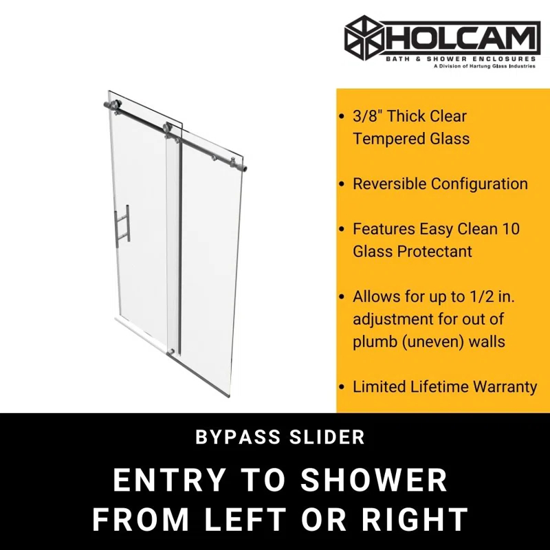 Holcam ECSE180.BNK.CLR.6074.HS Eclipse 56" W x 74" H Single Sliding Frameless Shower Door