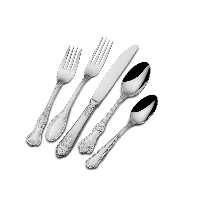 Wallace Wallace Hotel Lux 77-Piece 18/10 Stainless Steel Flatware Set, Silver, Service for 12