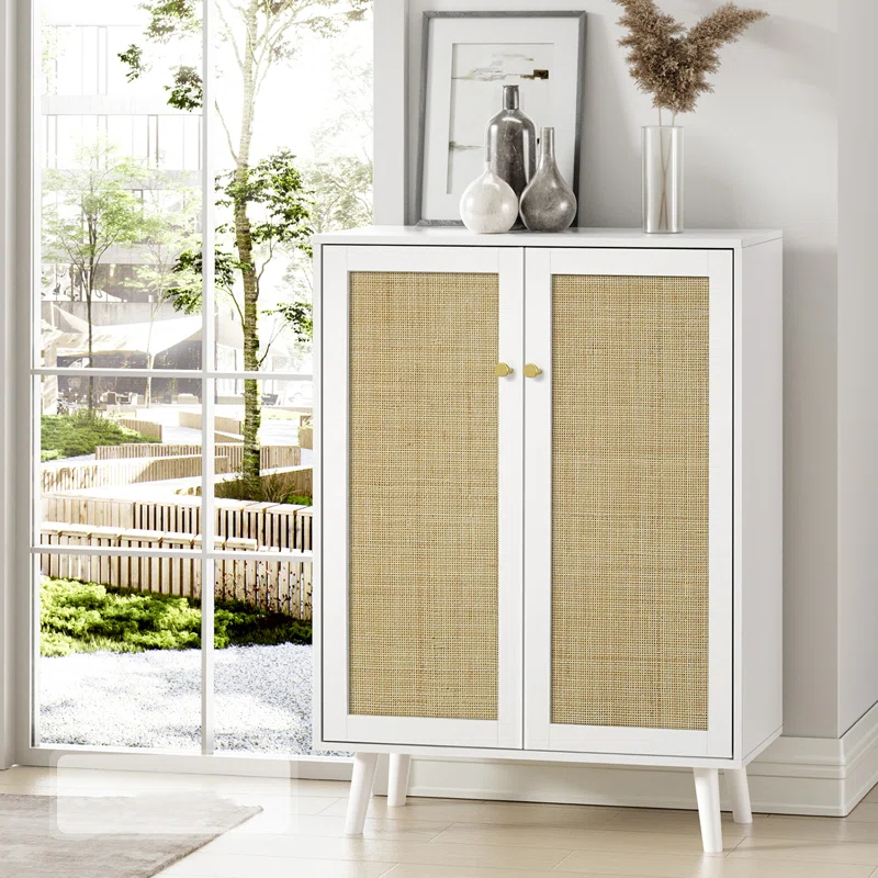 Ahlyssa 44'' Tall 2 - Door Rattan Accent Cabinet with Adjustable Shelves Storage Cabinet