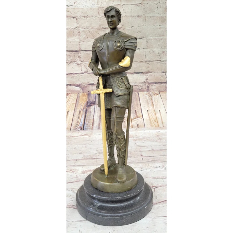 Fleur De Lis Living Saint Joan of Arc in Plate Armor Bronze Statue Sculpture Figure Art Decor