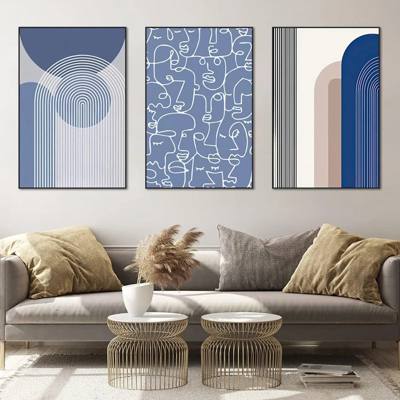 TELOVIN Framed Canvas Wall Art Set, Minimalism Abstract Boho Oil Painting Photo Modern Posters Prints Ready To Decor Hanging Living Room Bedroom Bathroom Office Home Wall Decor