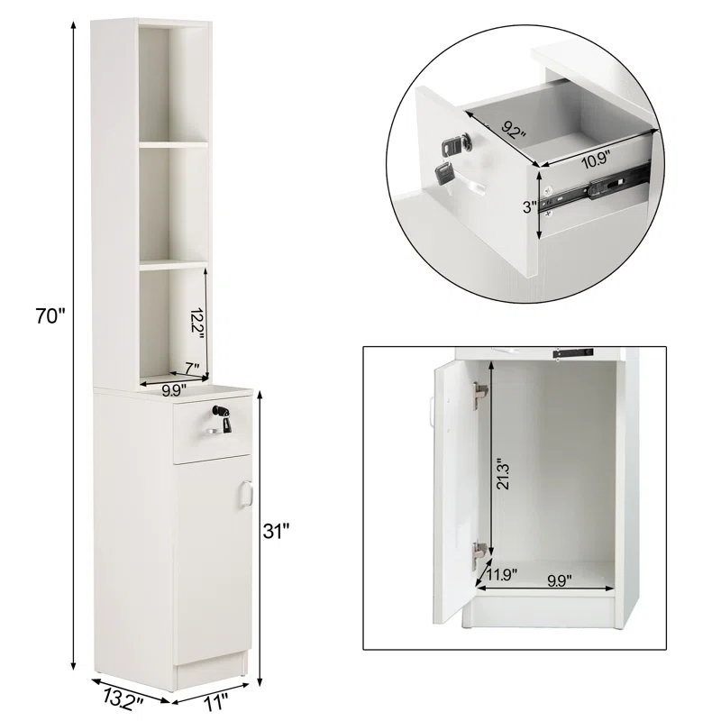 MCombo Locking Wall Mount Salon Styling Station Drawer Storage