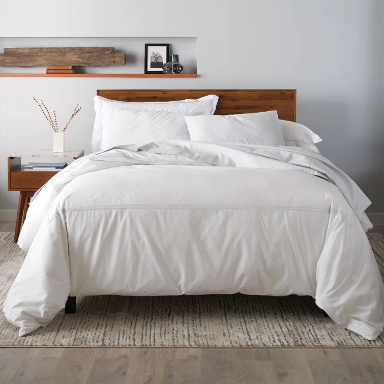 Ella Jayne Home Ella Jayne Cotton Duvet Cover with Satin Satin Stitching 3-Piece Set, White with White Satin Stitching