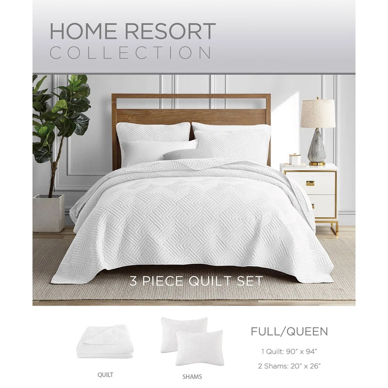 DESIGN STUDIO Garment Wash Grid All-Season Reversible Soft Microfiber Quilt Set