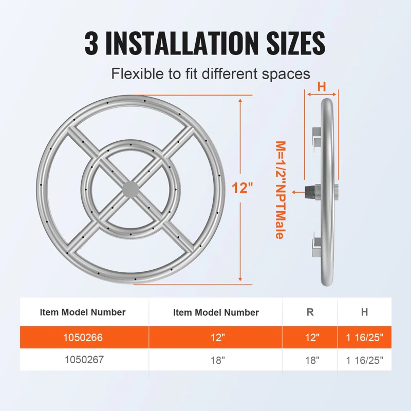 VEVOR 12'' Round Stainless Steel Fire Pit Accessory