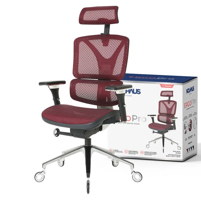 Nouhaus Inc Nouhaus Ergonomic Office Chair Lumbar Support Aluminum Alloy Backrest, Big and Tall Mesh Computer Desk Chair with Adjustable Headrest, 4D Armrest and Premium Wheels