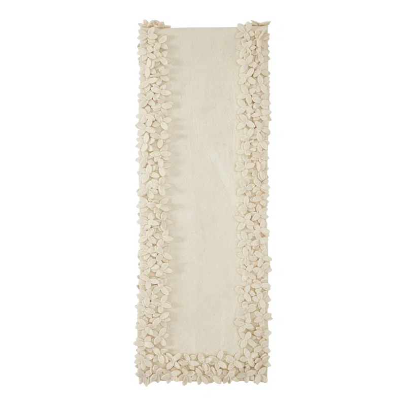Arcadia Home Hand Felted Wool Floral Border Table Runner in Cream, 16x90"