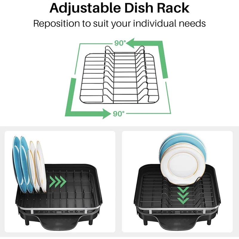 Fabhob Expandable Dish Rack for Kitchen Counter, Stainless Steel Dish Drainer with Drainboard Set and Utensil Holder