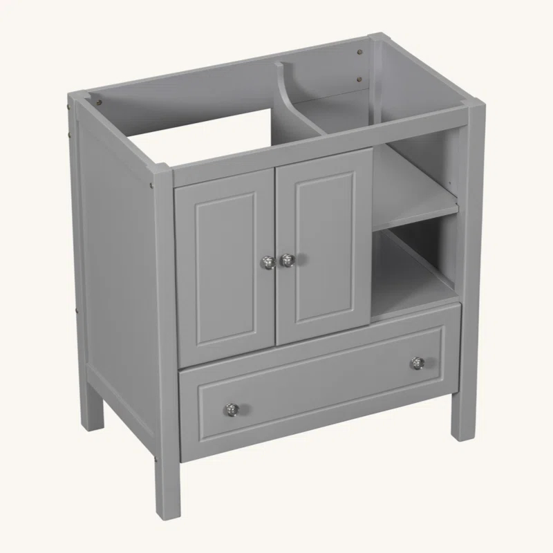 Tech Cube 30" Bathroom Vanity Base Only, Solid Wood Frame, Bathroom Storage Cabinet With Doors And Drawers