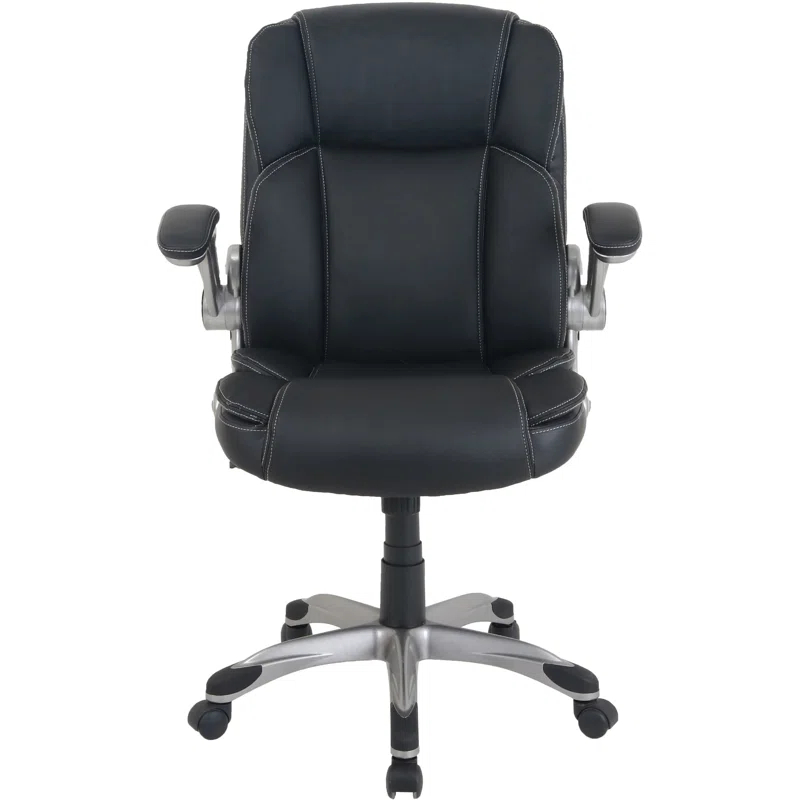 Lorell Soho Flip Armrest Mid-back Leather Chair | Wayfair