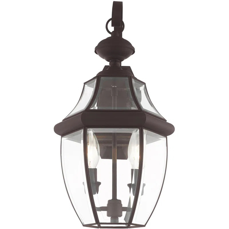 Lighting Lumens 10.5in 2-Light Outdoor Wall Lantern Pendant Fixture with Clear Beveled Glass Shade