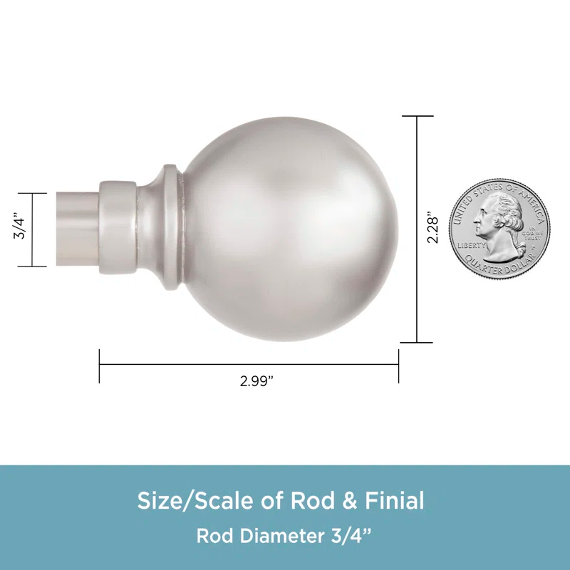 Kenney Manchester Mercer 3/4" Brushed Nickel Single Curtain Rod