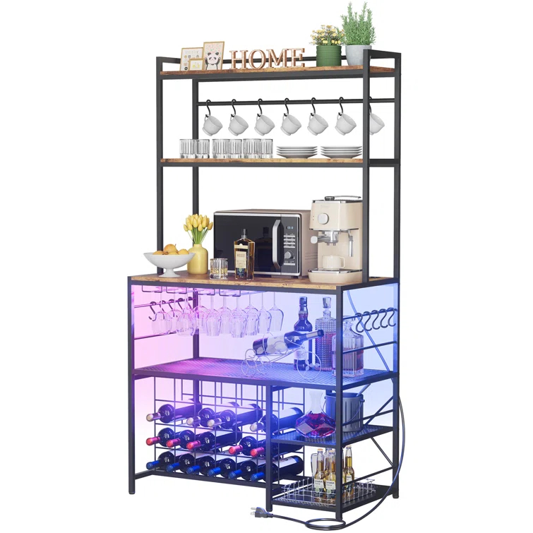 17 Stories Higginsville Wine Bar Cabinet with Outlet and LED Light