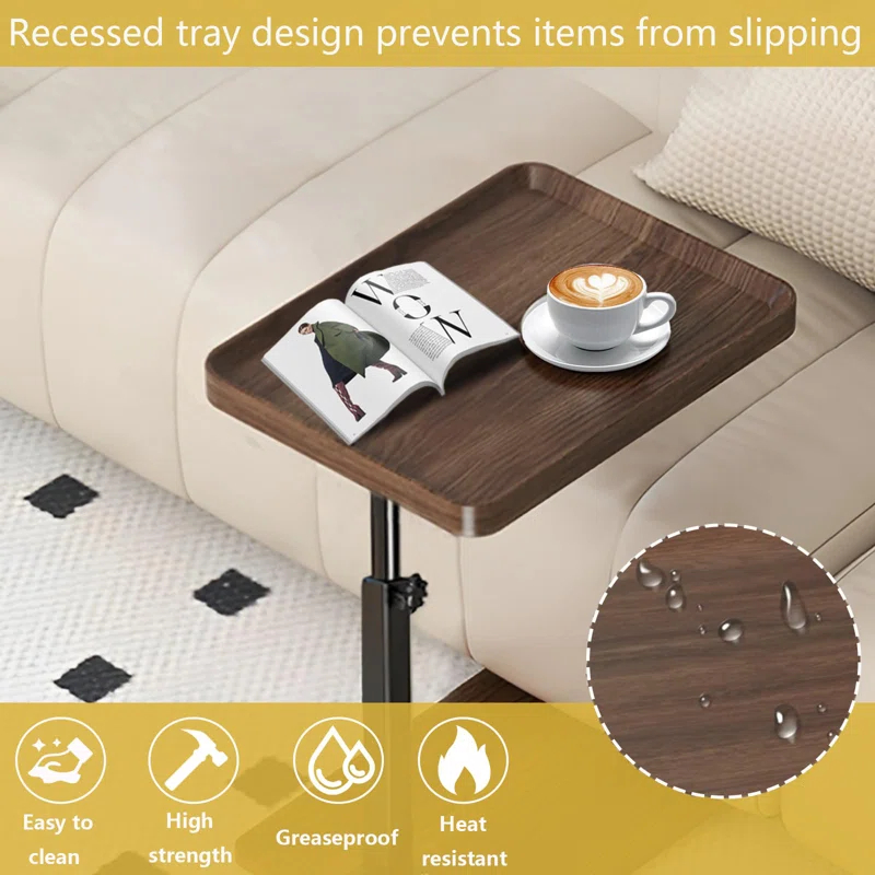 17 Stories C Table End Table Adjustable Height, 360°Swivel TV Tray Table For Small Spaces, C Shaped Side Tables With Wheels, White