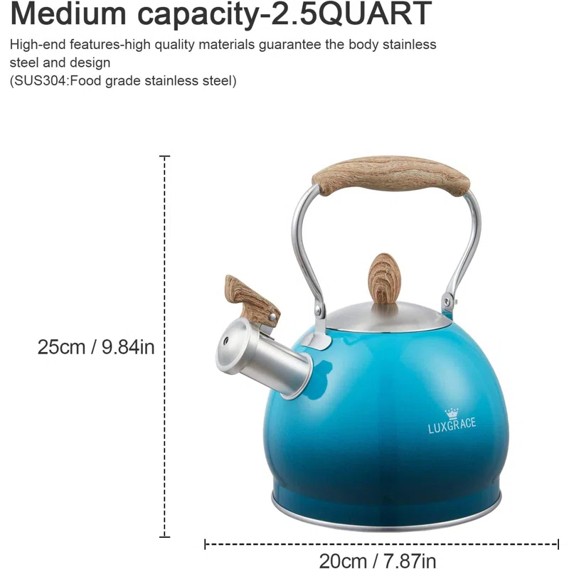 Creative Home 2.6 Quarts Stainless Steel Whistling Stovetop Tea Kettle
