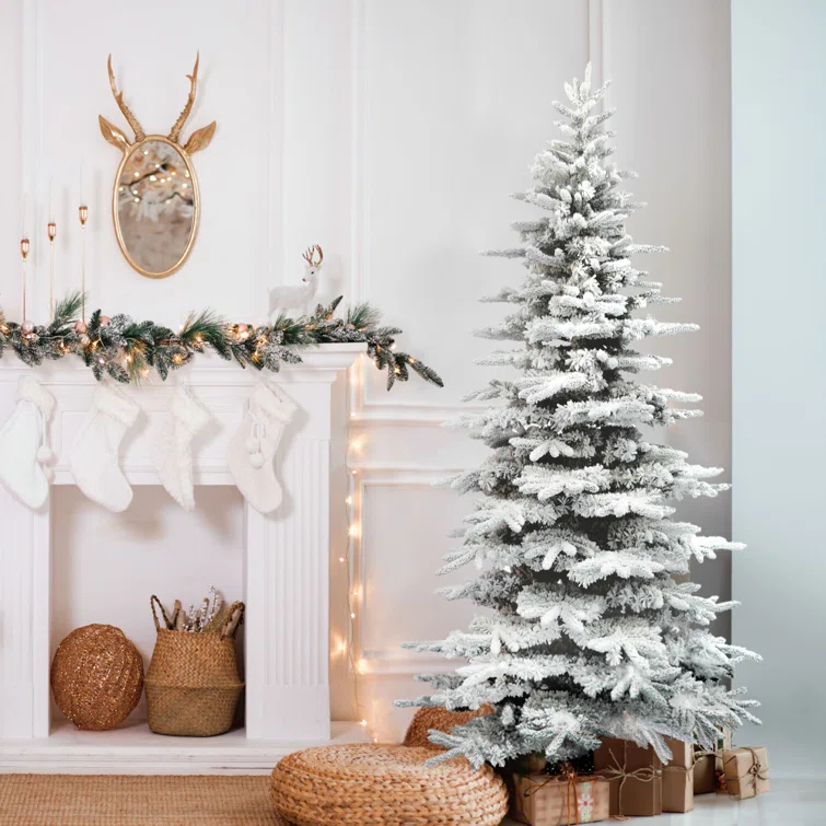 Fraser Hill Farm Unlit Snow Flocked Pine Valley Flocked Christmas Tree & Reviews | Wayfair