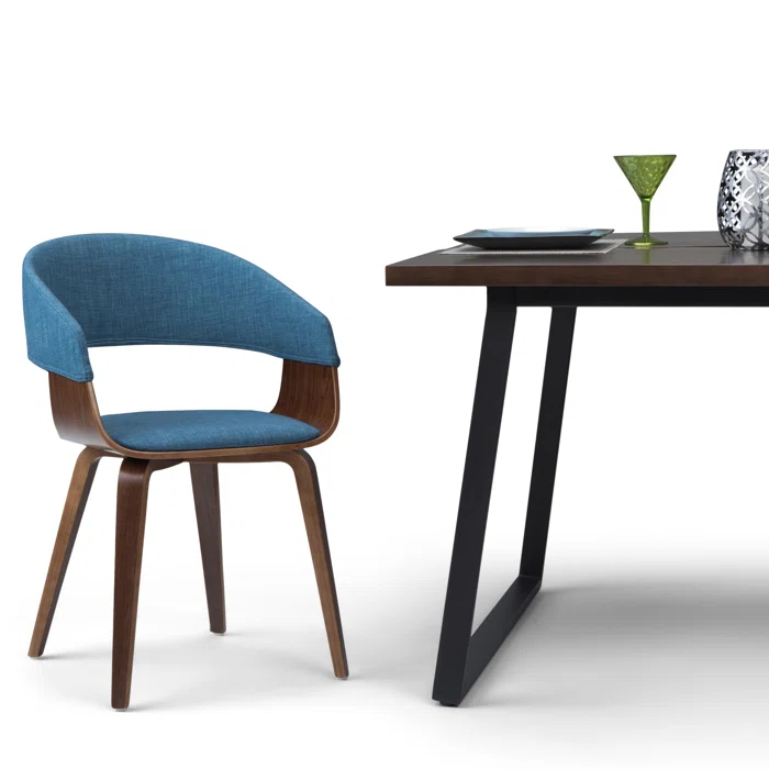 Lowell Bentwood Upholstered Dining Chair with Curved Backrest in Mid-Century Modern Style