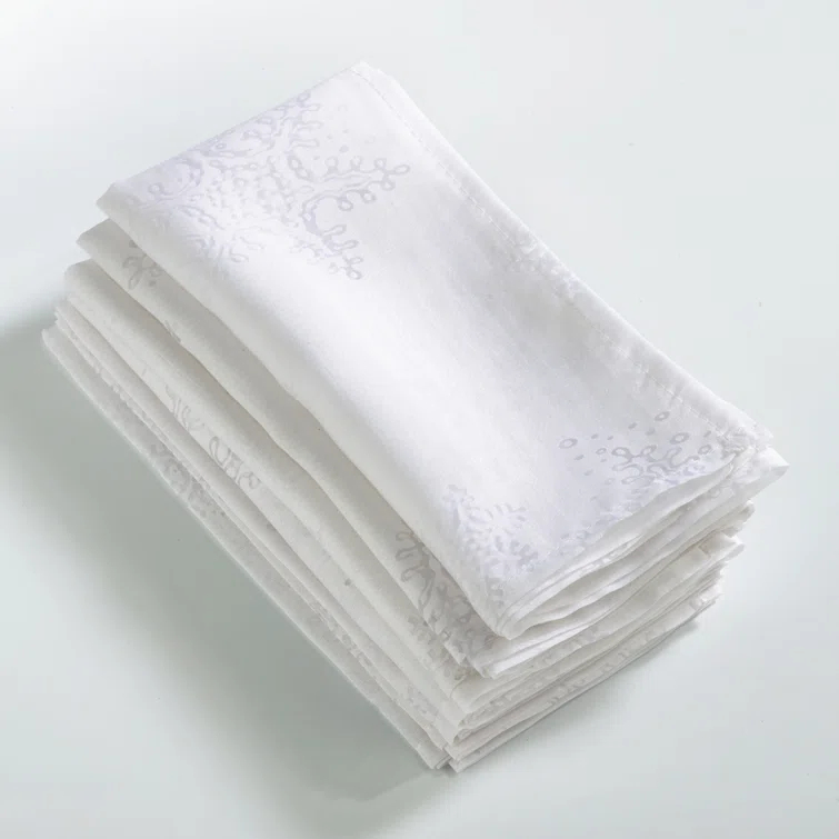 Saro Evening Snowflake Collection Polyester Embroidered Square Napkin (Set of 4)