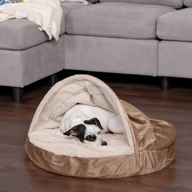 FurHaven Faux Sheepskin Round Hooded Orthopedic Dog Bed