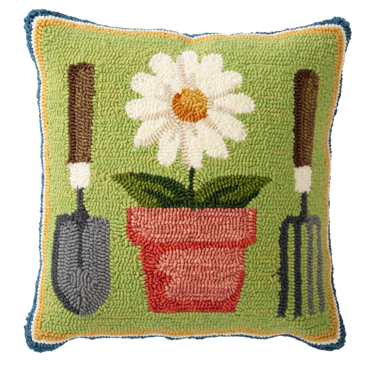 Evergreen Enterprises, Inc Hooked Polypropylene Square Garden Tools Throw Pillow