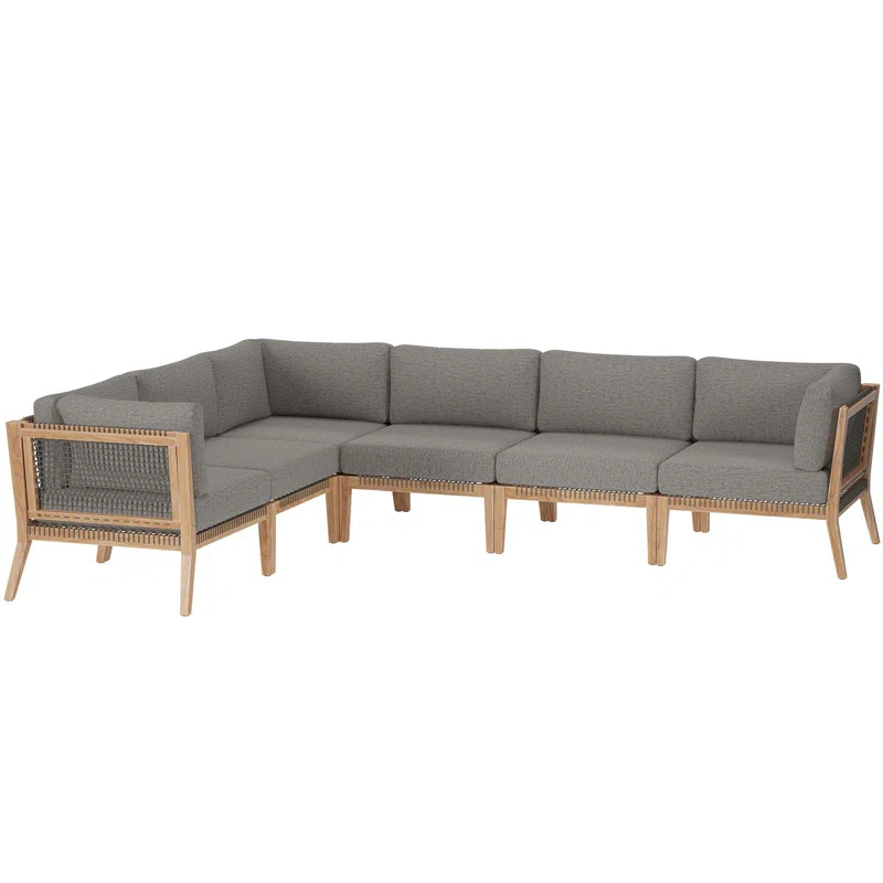 Modway Modway Clearwater Outdoor Patio Teak Wood 6-Piece Sectional Sofa